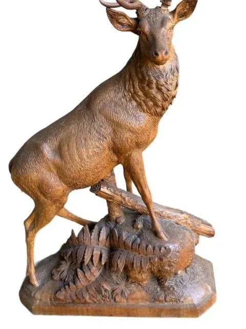 19th Century Swiss Black Forest Style Wood Carved Stag Deer Brienz - 7
