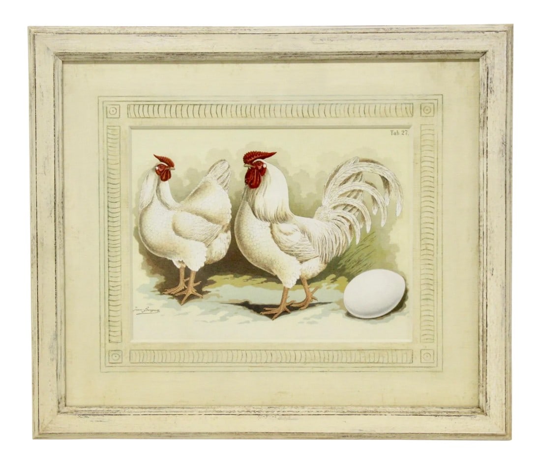 Antique German Framed Chicken Print (1 of 6)