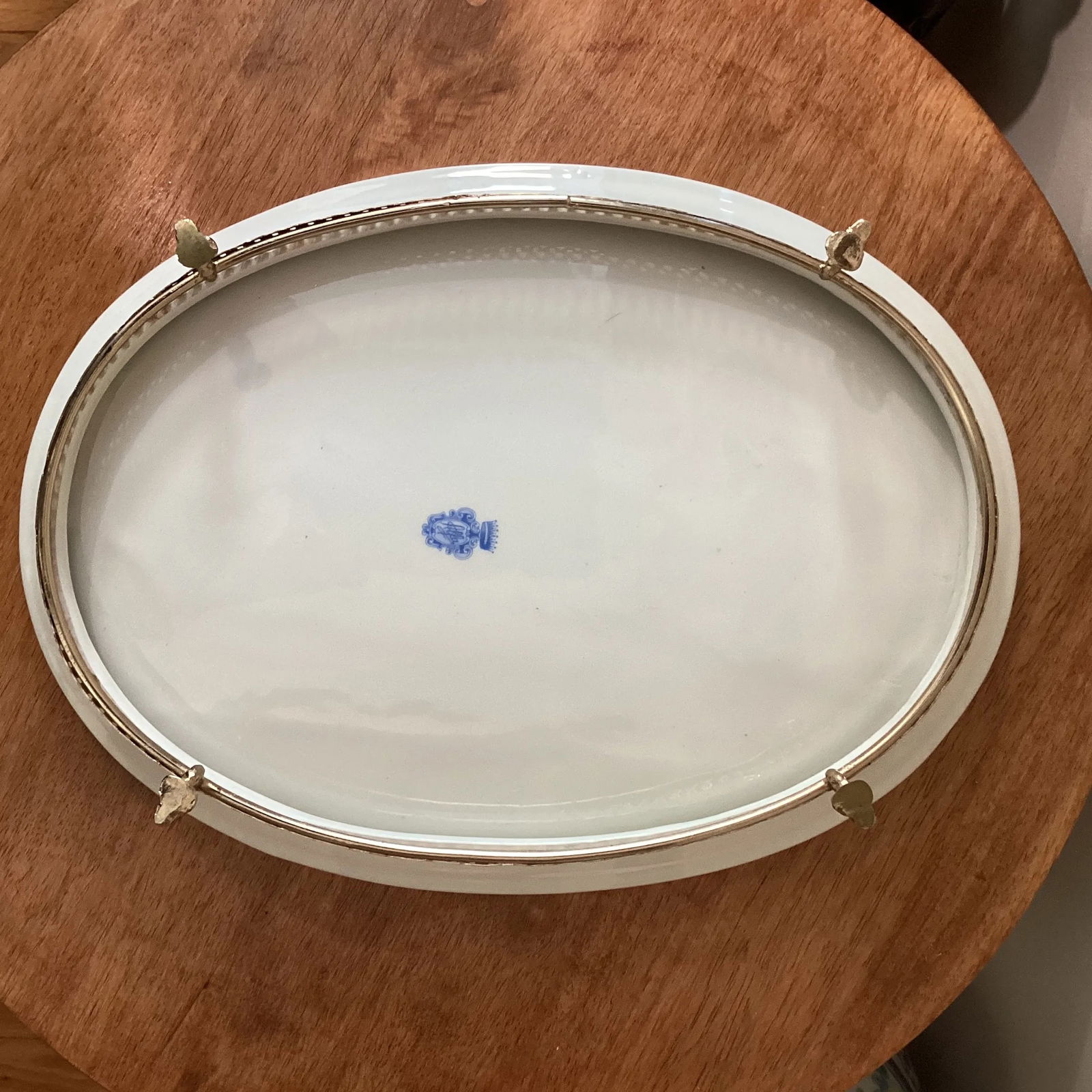 Mid 20th Century Vintage Theo Limoges France Alfa Ceramic Porcelain Vanity Tray on Stand Hand Painte - 9