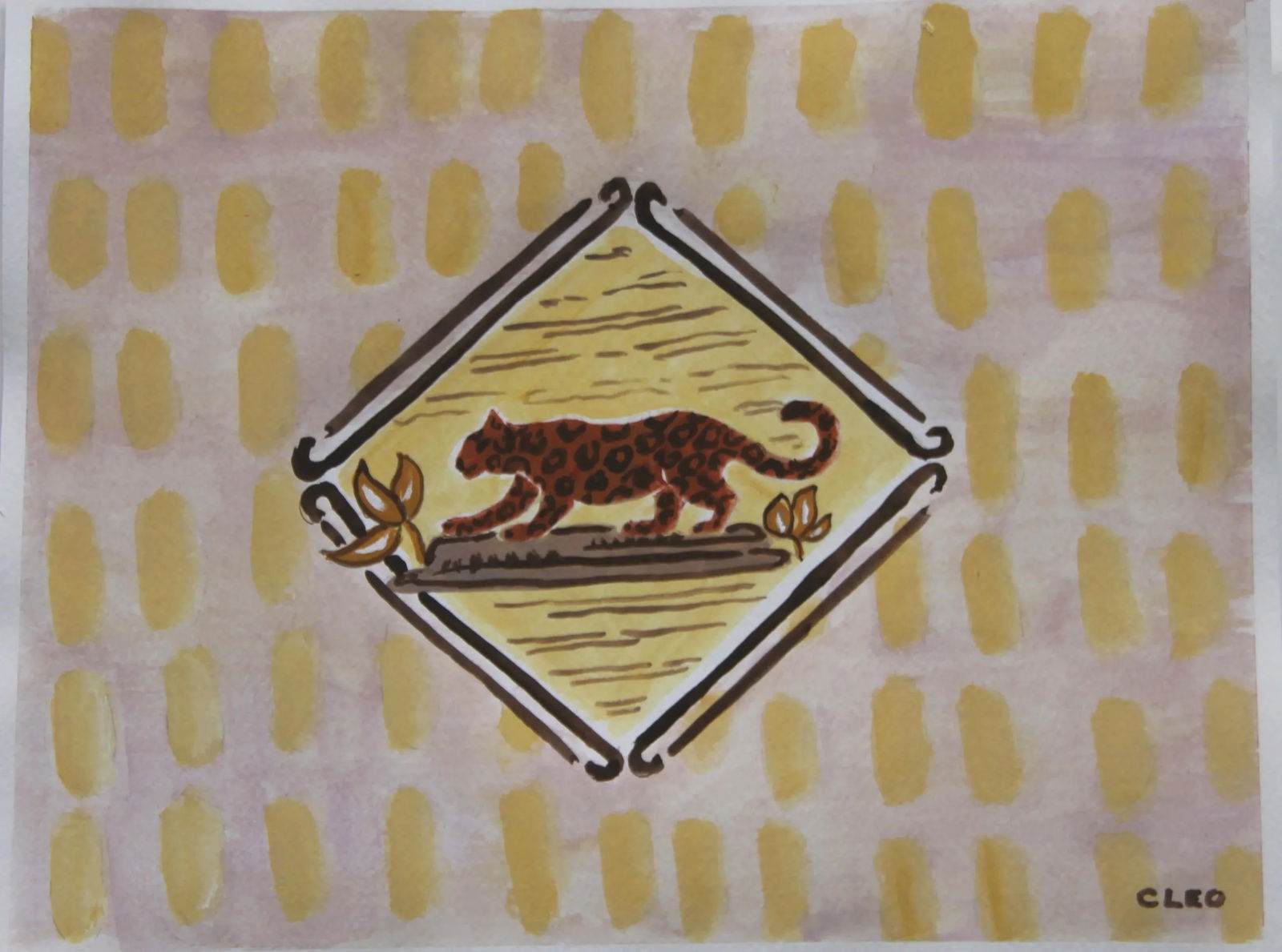 Delft Style Horse in Landscape Abstract Patterns Yellow Brown Original Painting by Cleo Plowden - 5