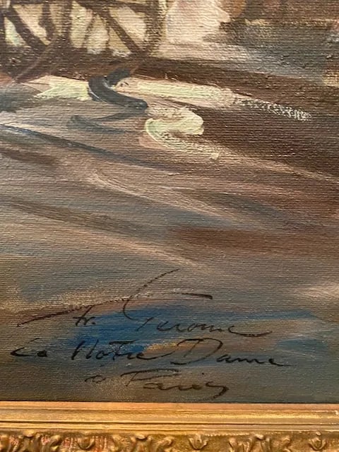 Original Signed Francois Gerome Oil Painting of Paris and Notre Dame, Circa 1940 - 8