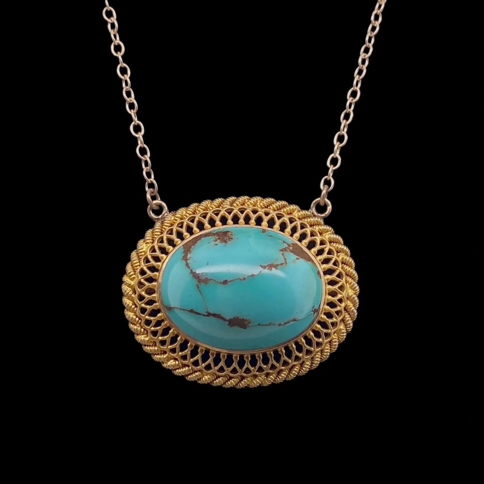Victorian 14k Gold & Turquoise Repurposed Pendant Necklace - 2