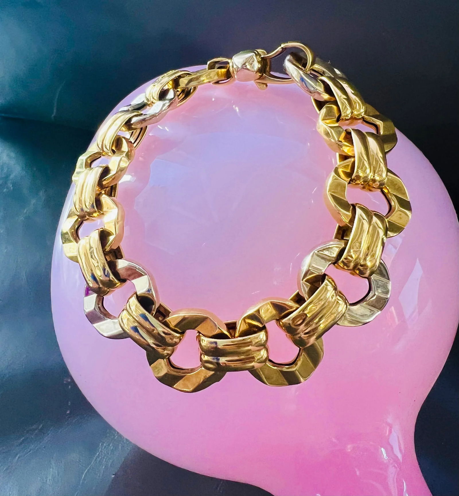 1950s 18k Italian Yellow & White Gold Textured Link Bracelet - 4