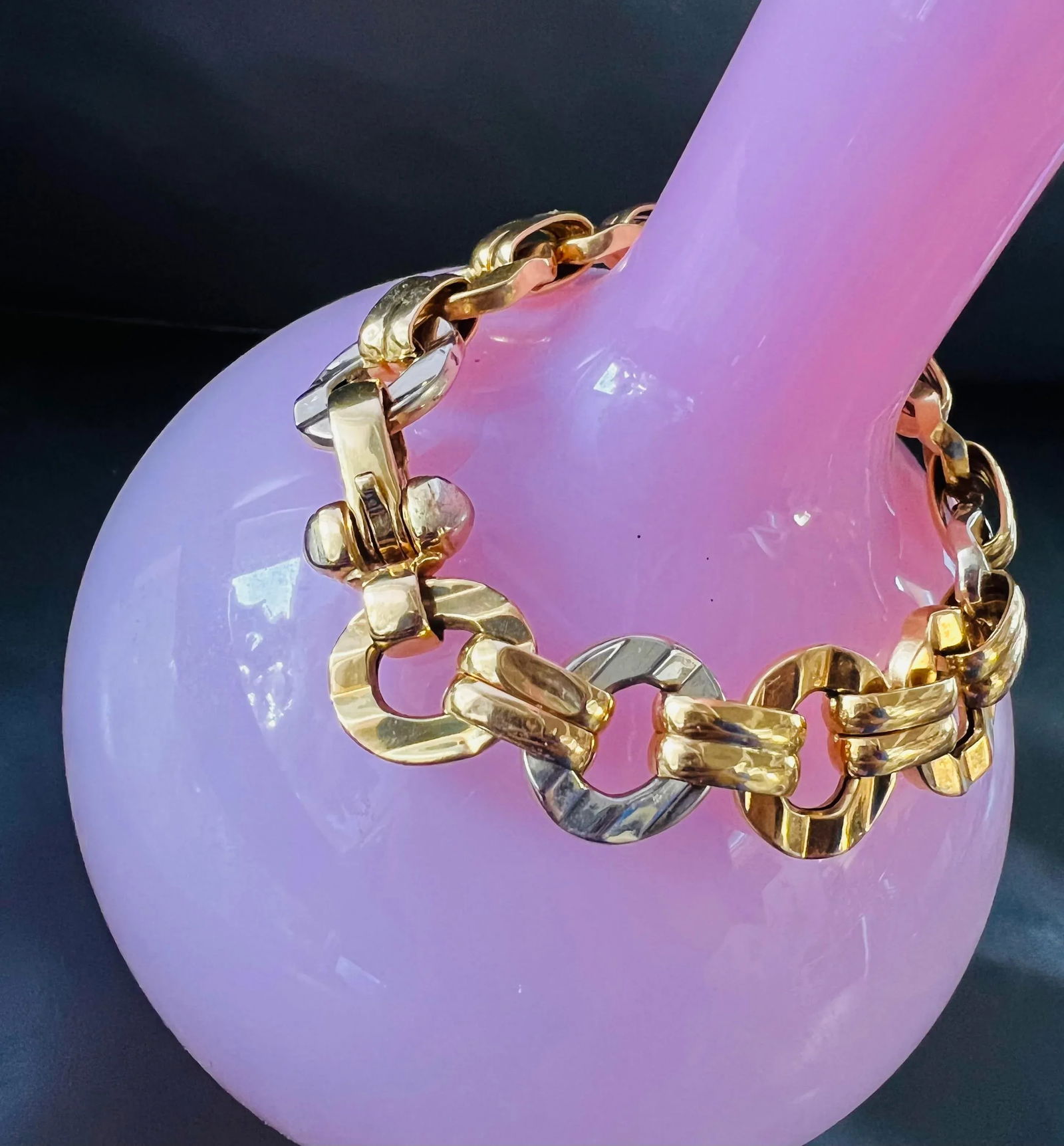 1950s 18k Italian Yellow & White Gold Textured Link Bracelet - 5