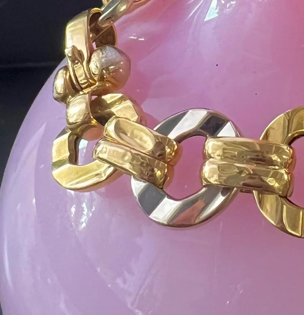 1950s 18k Italian Yellow & White Gold Textured Link Bracelet - 6