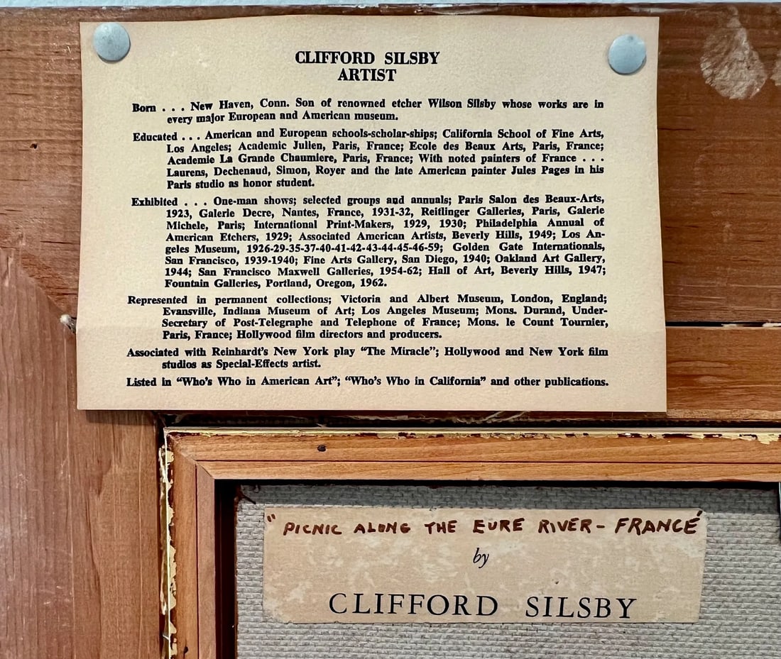 Large Mid-Century Impressionist Oil Painting "Picnic Along the Eure River in France" - by Clifford S - 11