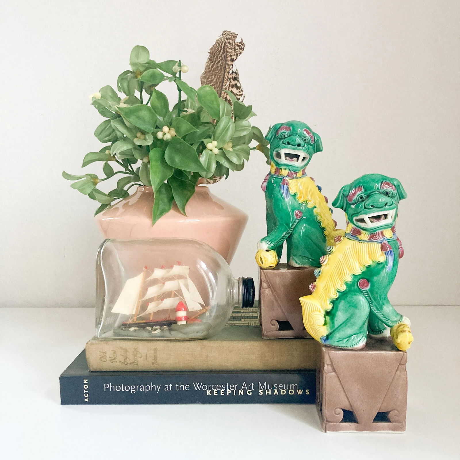 1940's Famille Verte Style Ceramic Foo Dog Figurine Pair - 2