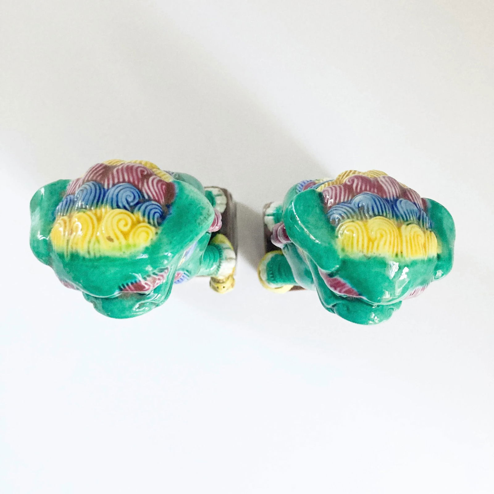 1940's Famille Verte Style Ceramic Foo Dog Figurine Pair - 6