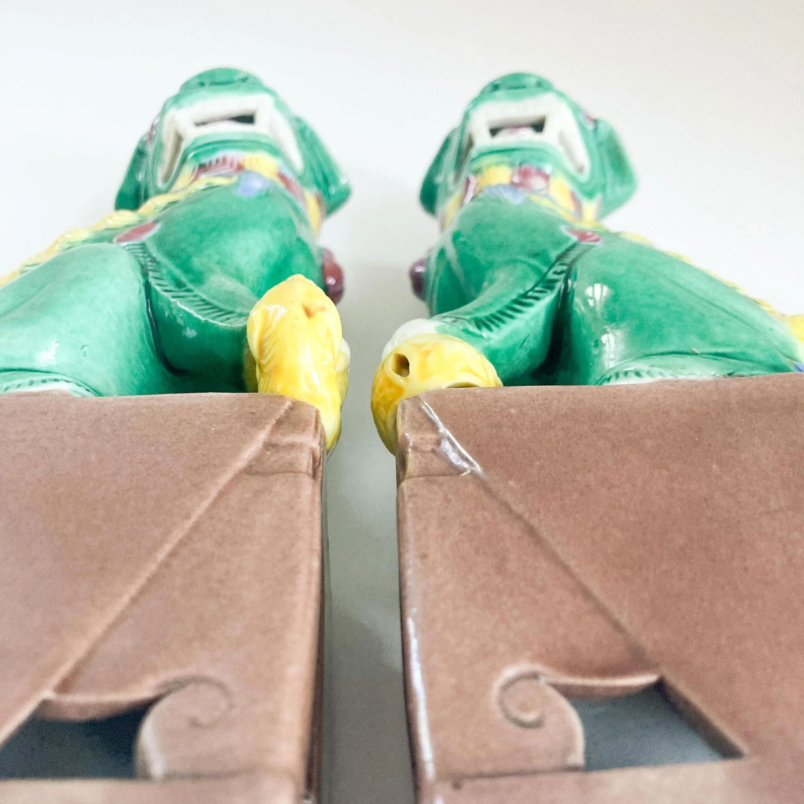 1940's Famille Verte Style Ceramic Foo Dog Figurine Pair - 9