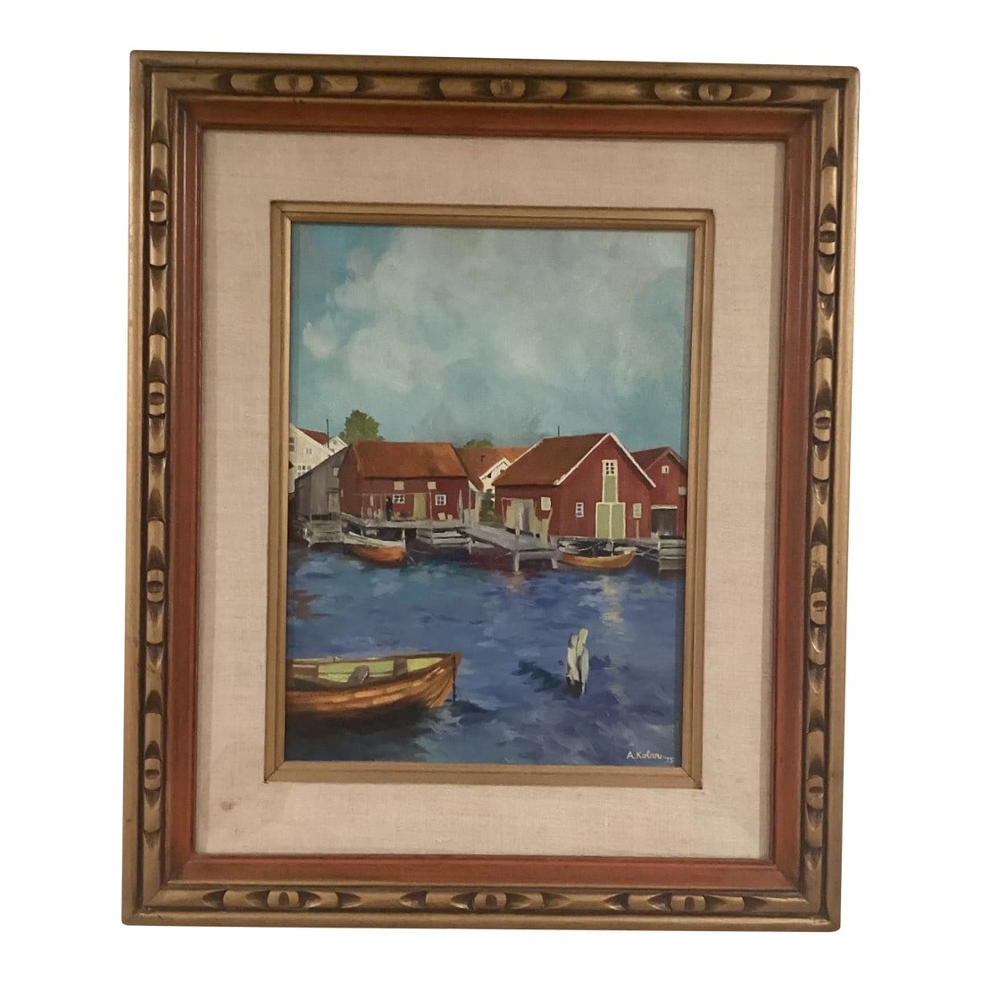 Vintage Framed Original Oil Painting of Boats in the Harbor Signed by Artist Circa 1975 (1 of 12)
