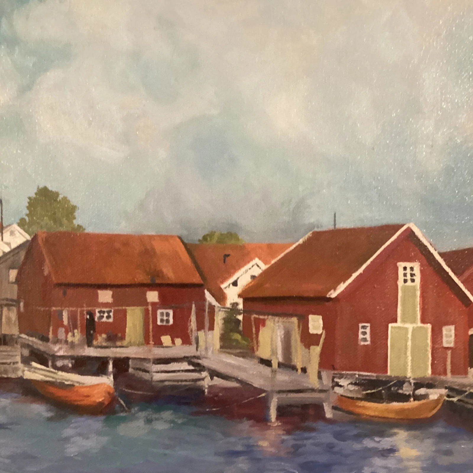 Vintage Framed Original Oil Painting of Boats in the Harbor Signed by Artist Circa 1975 - 3