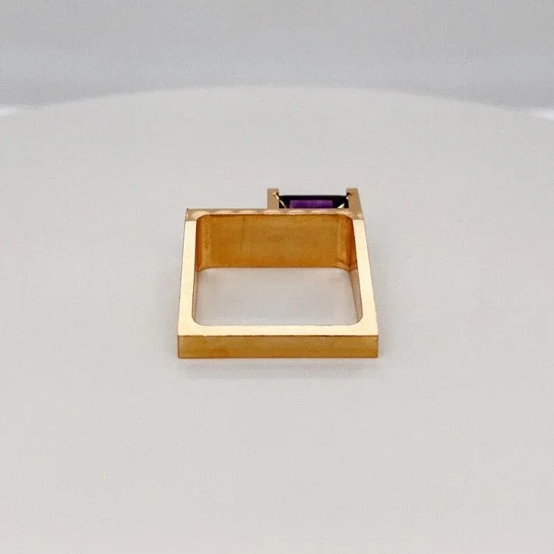Signed Trisko 14 Karat Gold & Amethyst Cocktail Ring Size 8 - 9