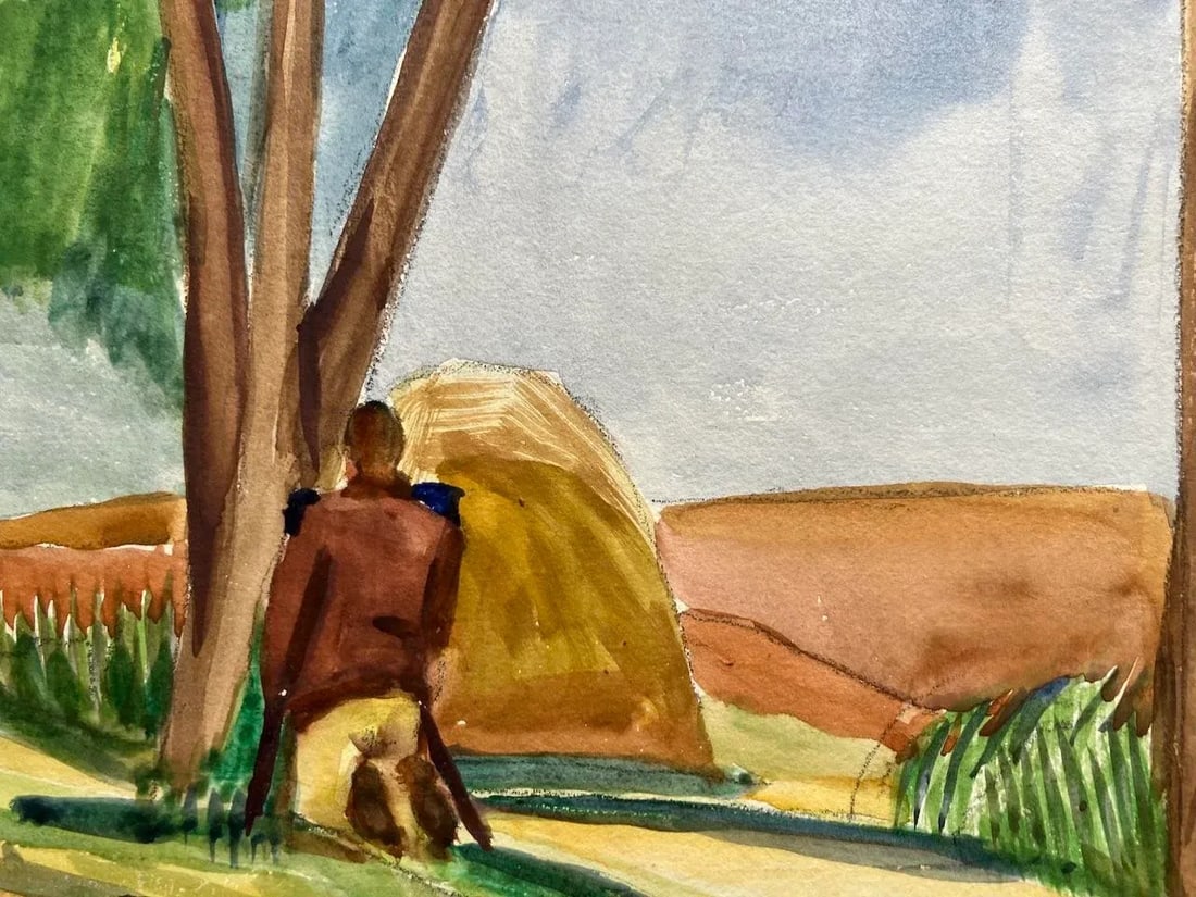 Vintage Original Watercolor "The Artist en Plein Air" Unsigned Circa 1960 - 2