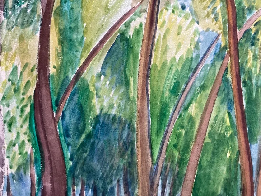 Vintage Original Watercolor "The Artist en Plein Air" Unsigned Circa 1960 - 6