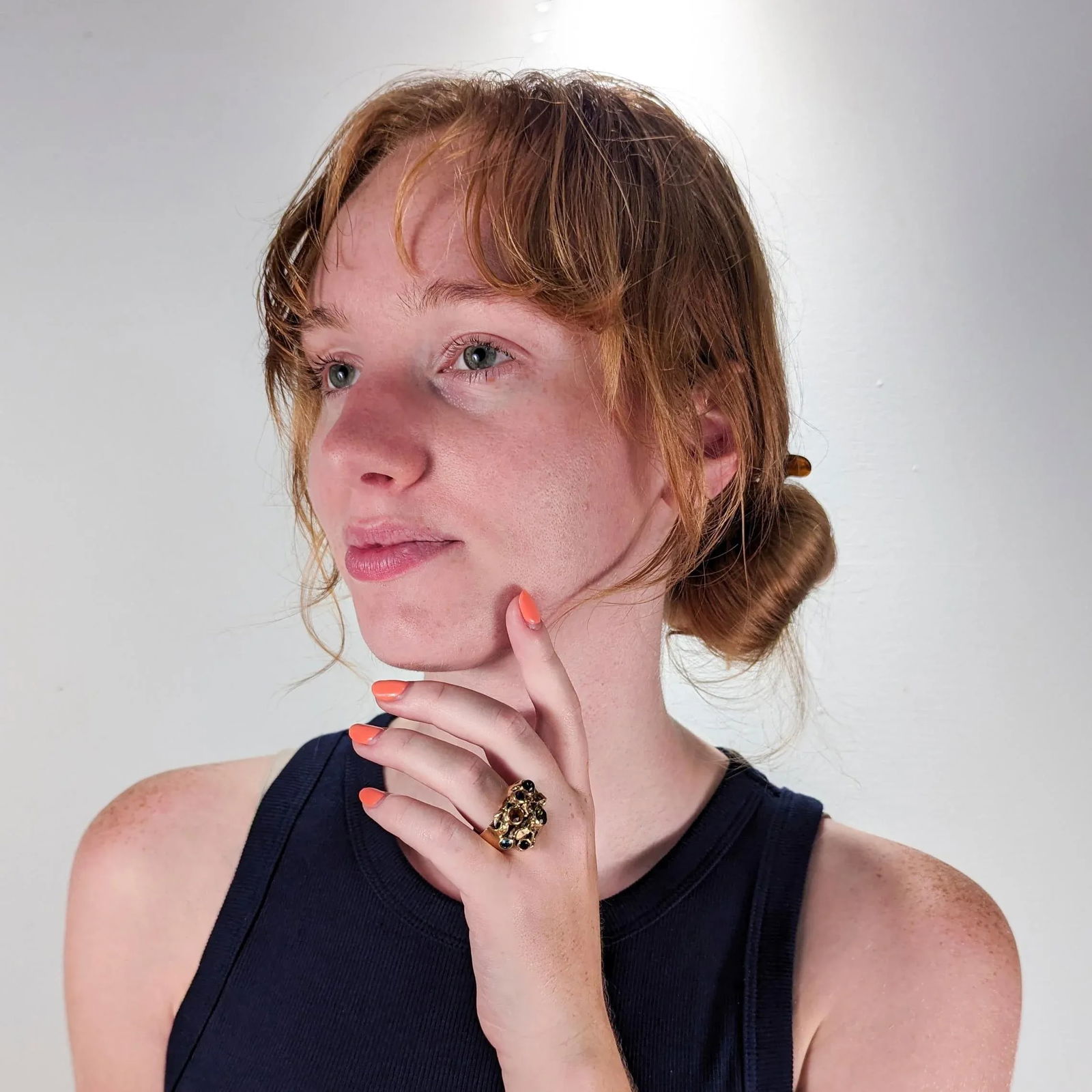 Vintage 1960's Modernist 14k Gold & Multi-Gemstone Cocktail Ring by Resia Schor Size 8.75 - 2