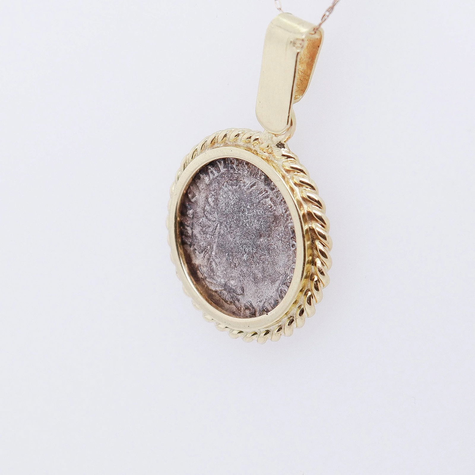 18k Gold & Ancient Roman Coin Severus Alexander Denarius Pendant - 10