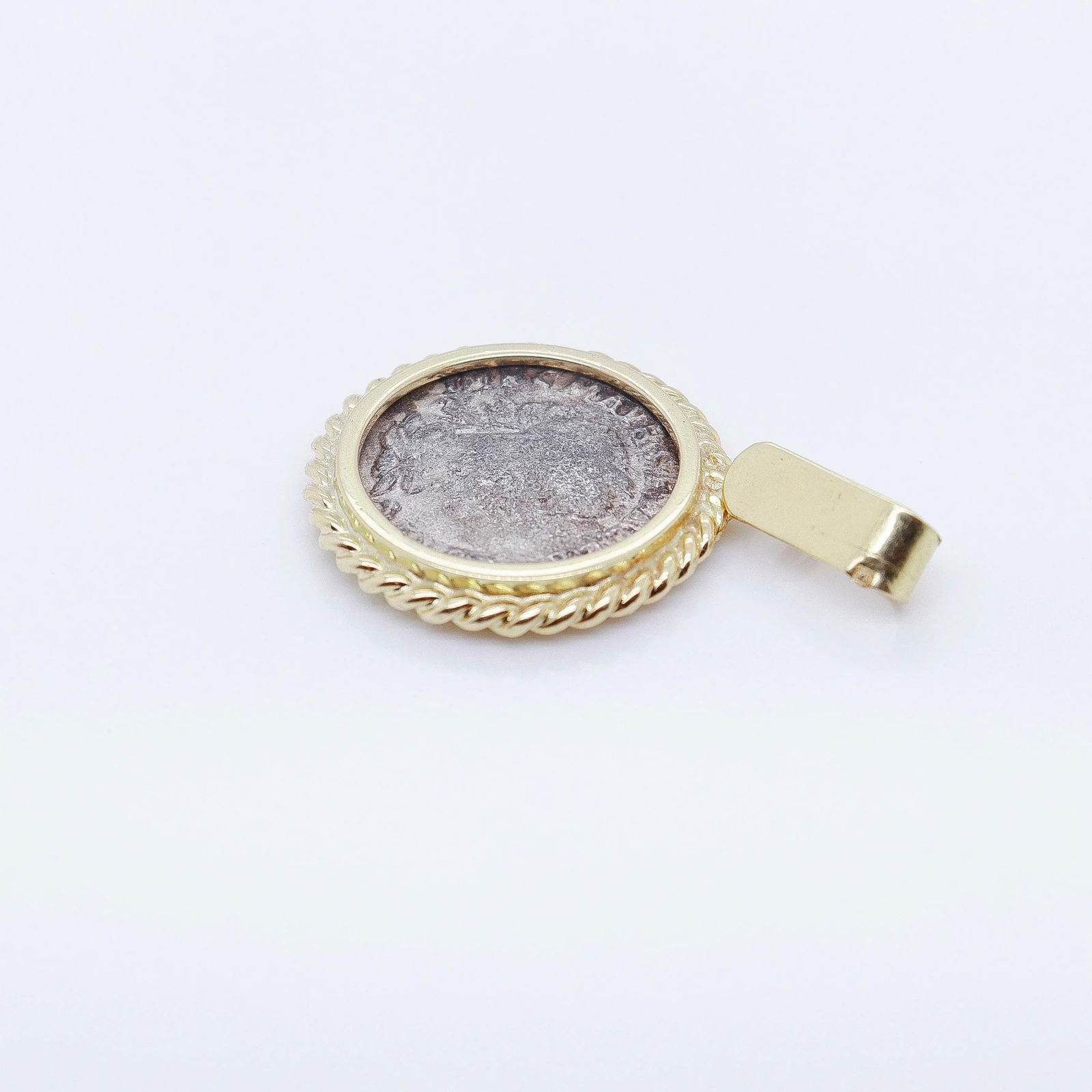 18k Gold & Ancient Roman Coin Severus Alexander Denarius Pendant - 9