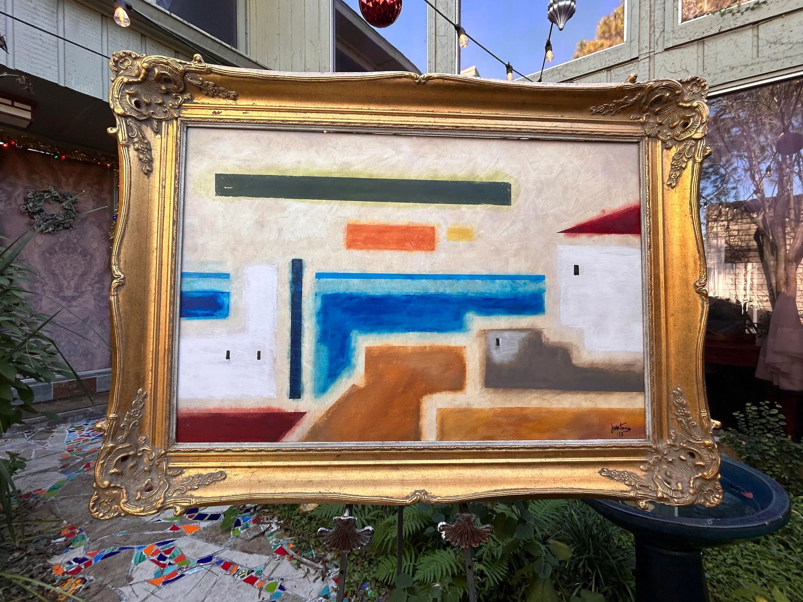 Large Abstract Architecture Original Acrylic on Canvas Painting, Signed J Martinez, 32x44" Heavy Orn - 7