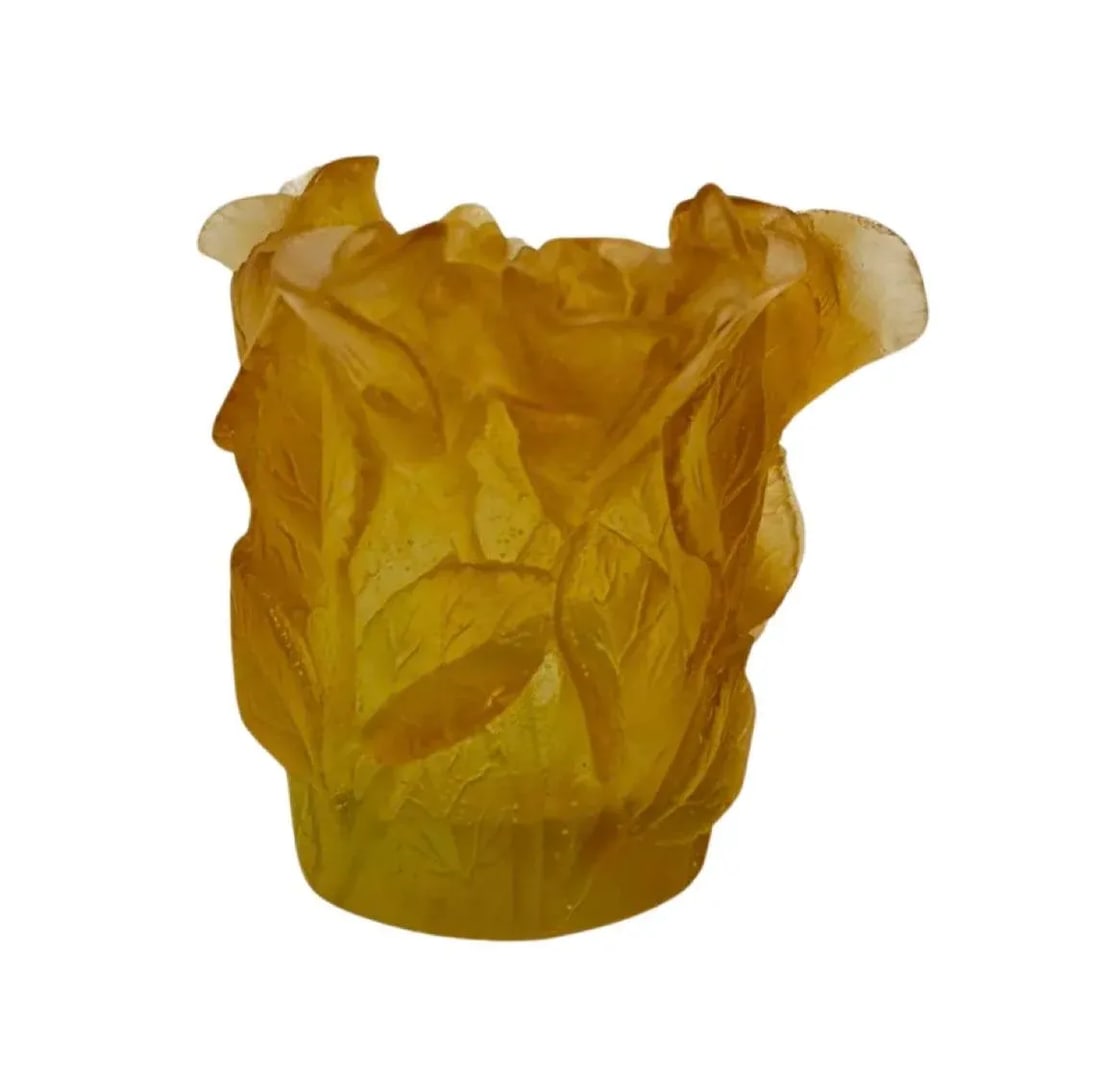 1990s Daum Pate De Verre Candle Holder Roses France, Signed - 5