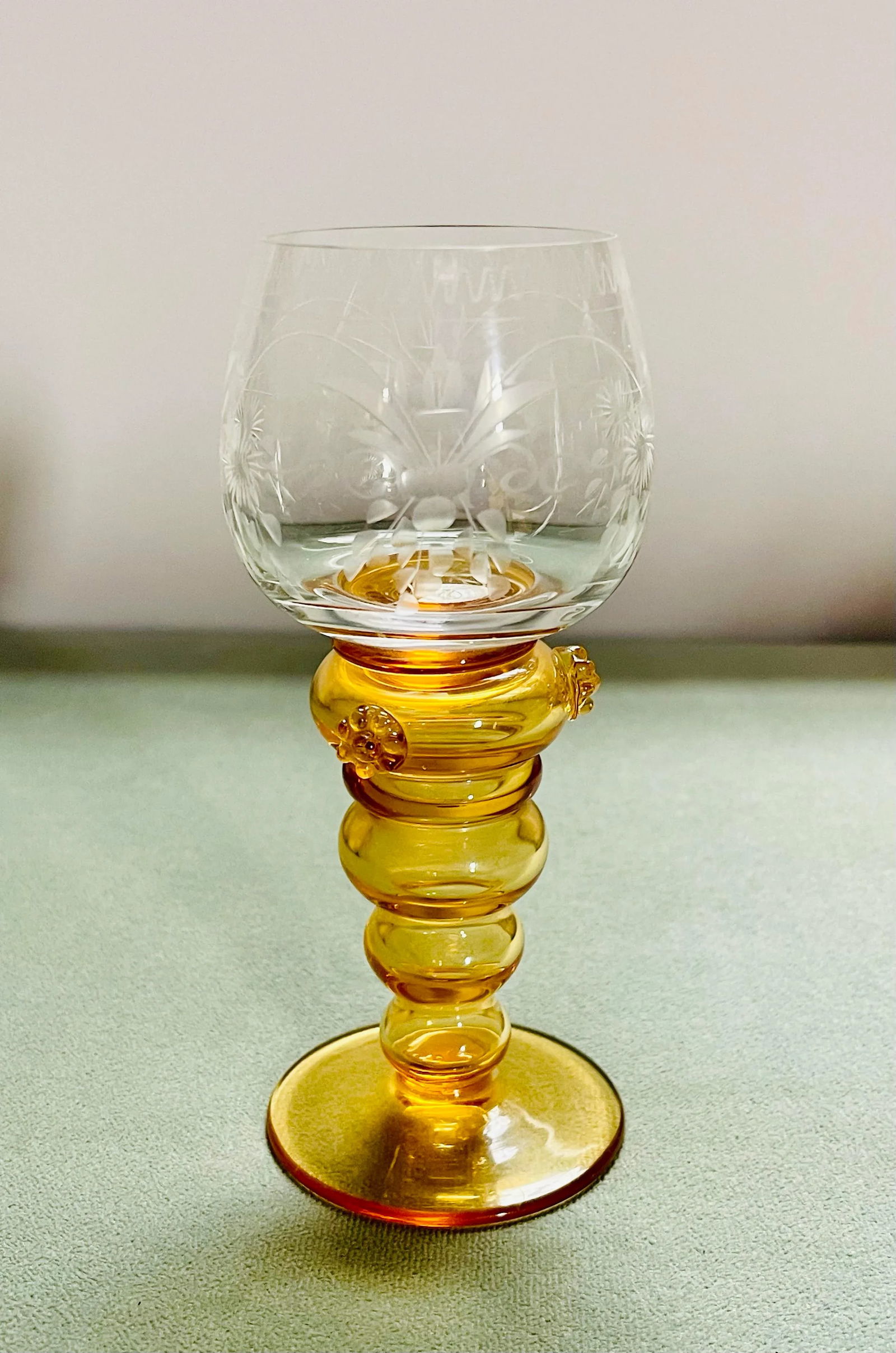 Vintage Theresienthal Etched Orange Crystal Wine Glasses- Set of 6 - 3