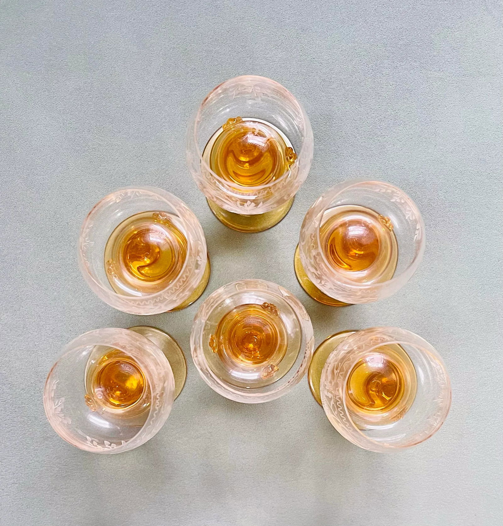 Vintage Theresienthal Etched Orange Crystal Wine Glasses- Set of 6 - 5