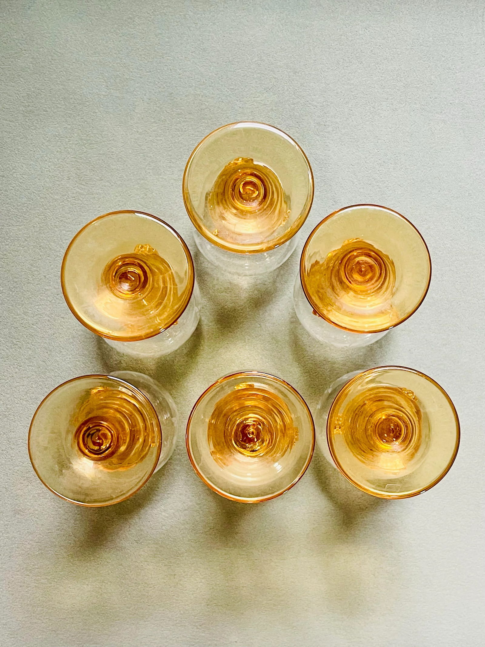 Vintage Theresienthal Etched Orange Crystal Wine Glasses- Set of 6 - 7