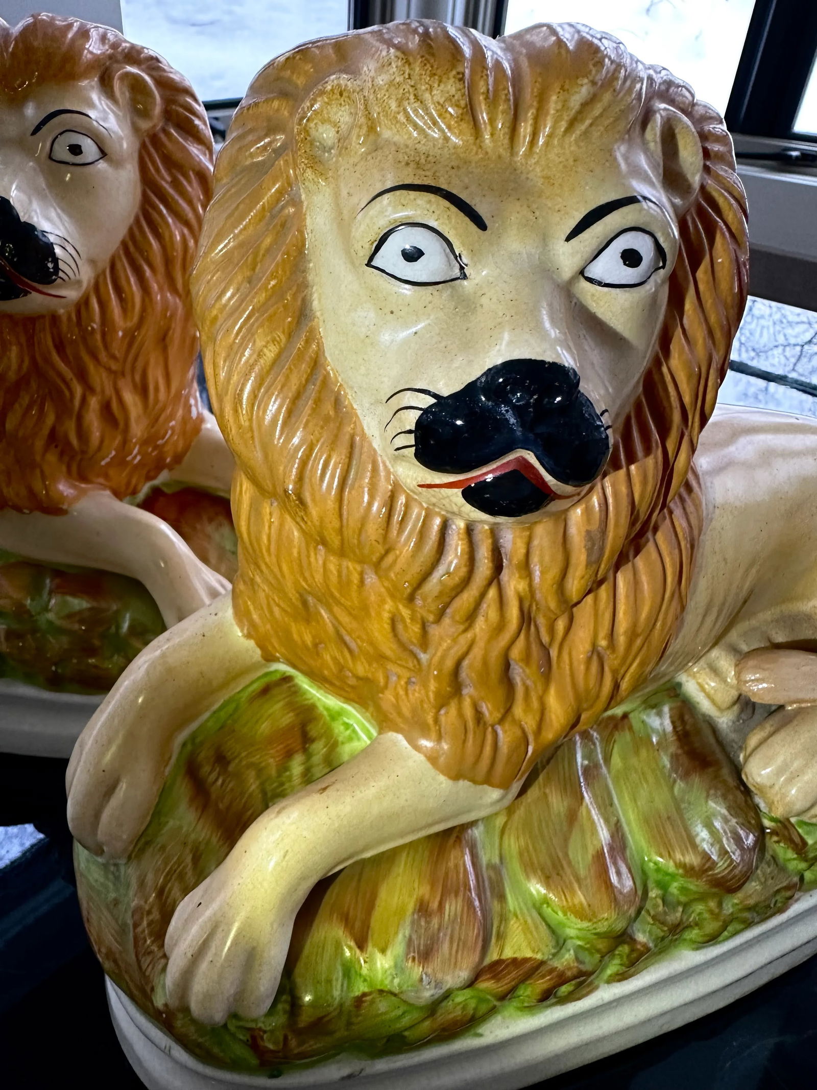 Pair of 19th Century Staffordshire Lions From England - 5
