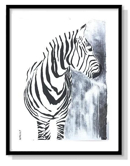 Zebra Patina Mixed Media Painting on Heavy Paper, Silver Leaf - 2