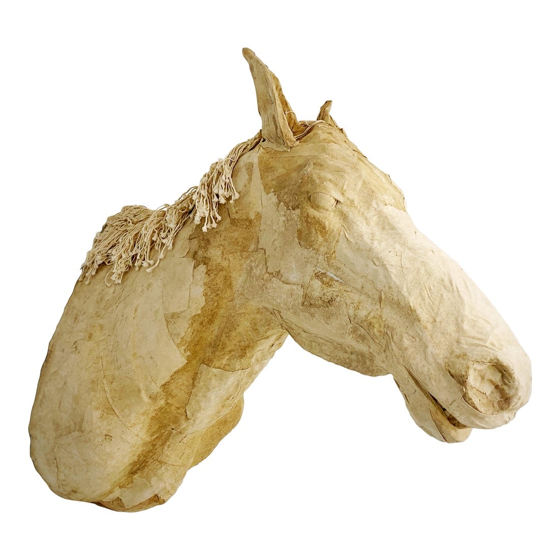Handcrafted Life-Size Head Mounted Horse Head Faux Taxidermy Equestrian Horse Wall Decor Sculpture: This Handcrafted Life-Size Head Mounted Horse Head is truly a unique, one of a kind piece that you won't find anywhere else! Created all by hand, it has a heavy life sized horse head base, collaged ov