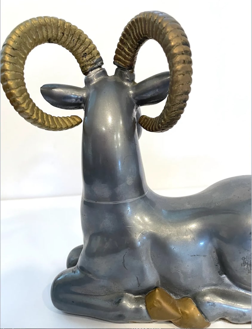 Mid 20th Century Pewter and Brass Ram Sculpture in the Style of Anthony Redmile - 8