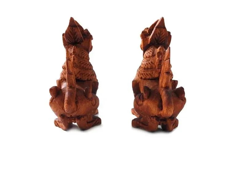 1950s Thai Carved Wood Singha Temple Lion Figurines Set of 2 - 7