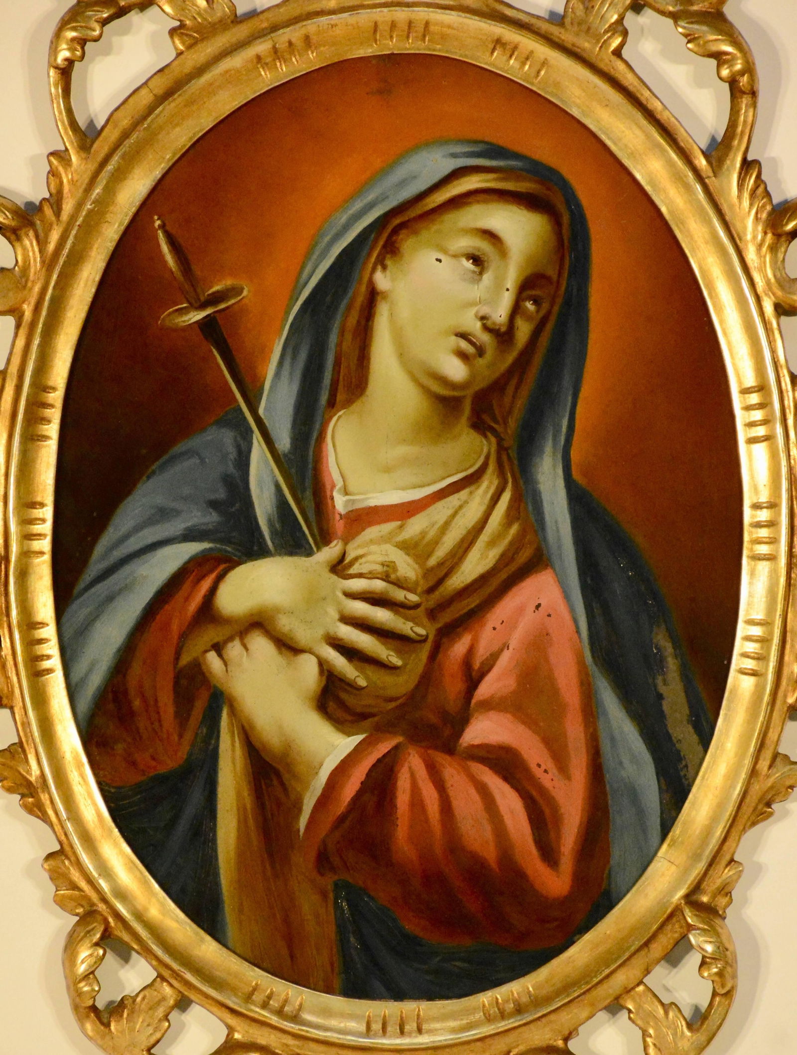 Late 19th Century Spanish Religious Reverse Painting Our Lady of Sorrows - 2