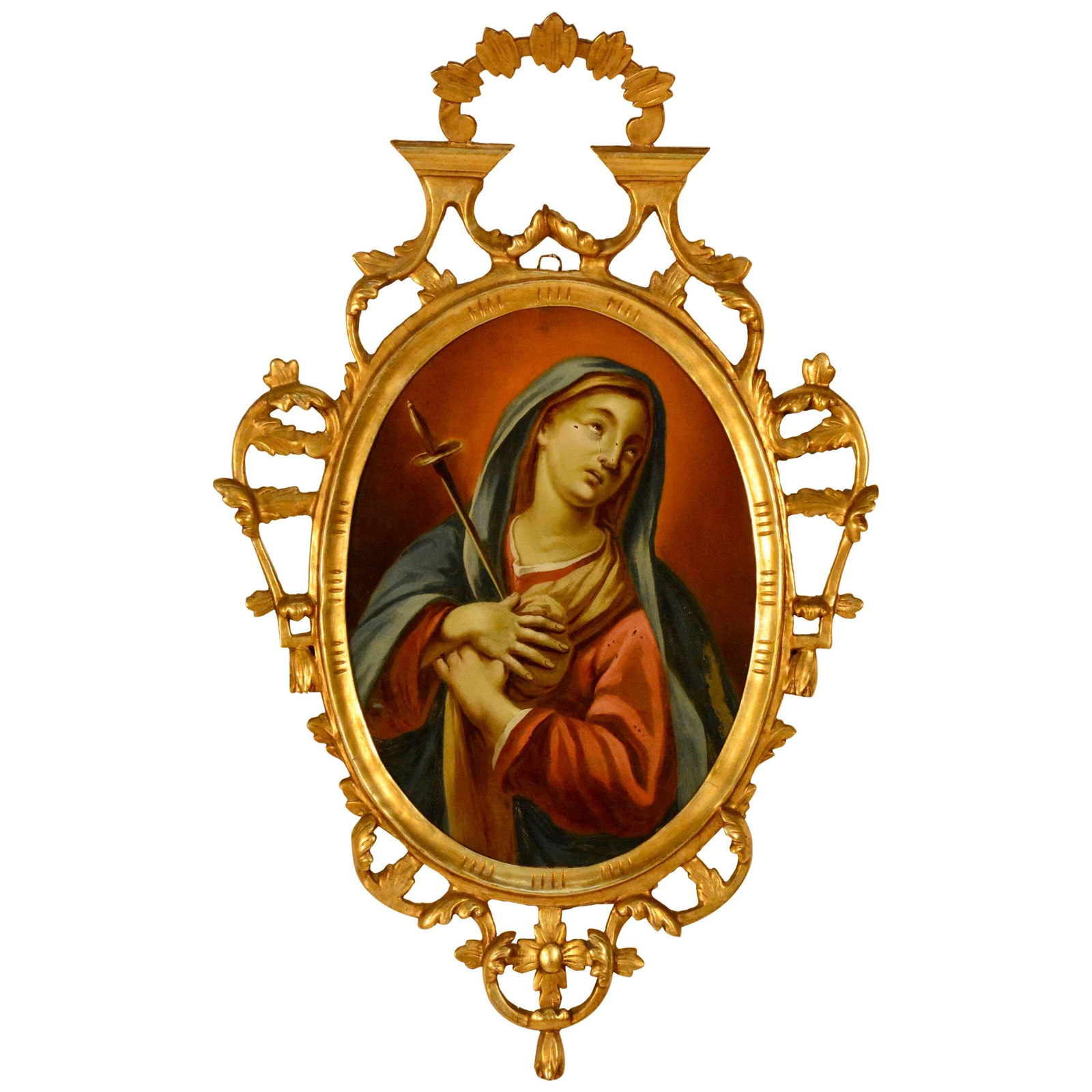 Late 19th Century Spanish Religious Reverse Painting Our Lady of Sorrows - 8