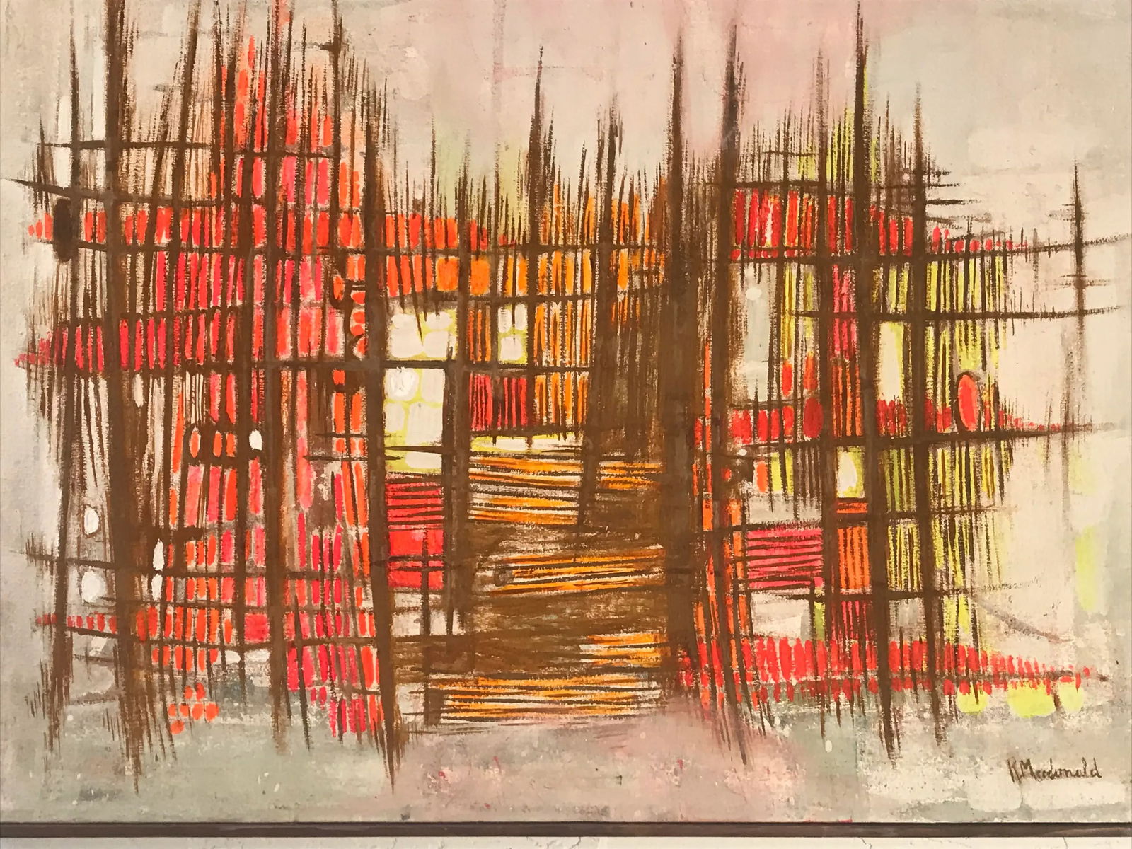 1970s Vintage Modernist Abstract Acrylic on Canvas Painting - 7