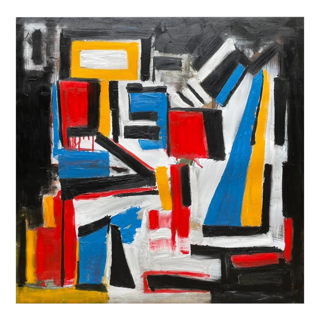 Listed John Schwab Original Abstract Expressionist Oil Painting Cubism MCM (1 of 2)