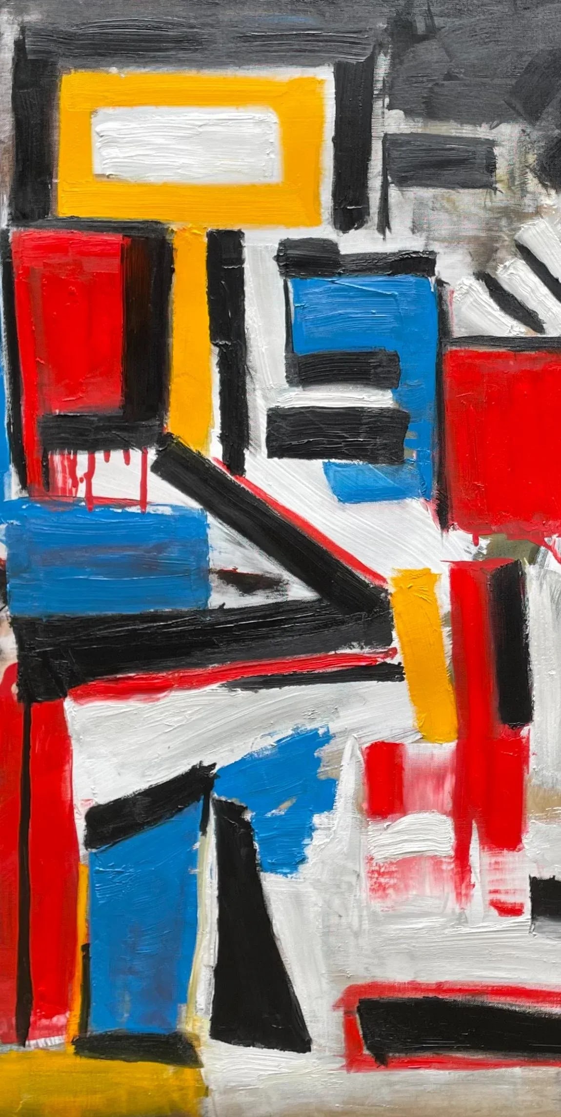 Listed John Schwab Original Abstract Expressionist Oil Painting Cubism MCM - 2