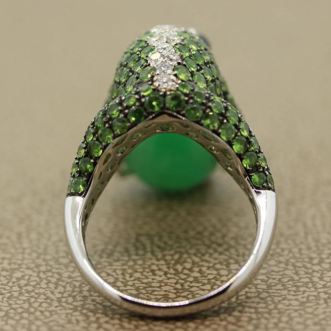 Tsavorite Diamond Sapphire Jade Gold Frog Ring, Size 6.75 - 5