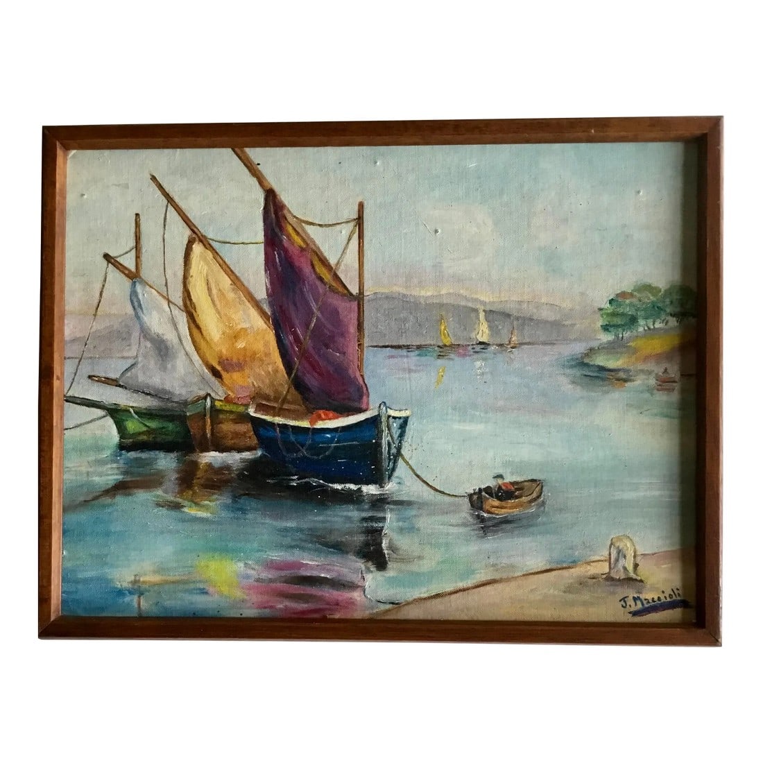 Vintage Oil Painting - Sailboats - Mid 20th Century, Framed (1 of 8)