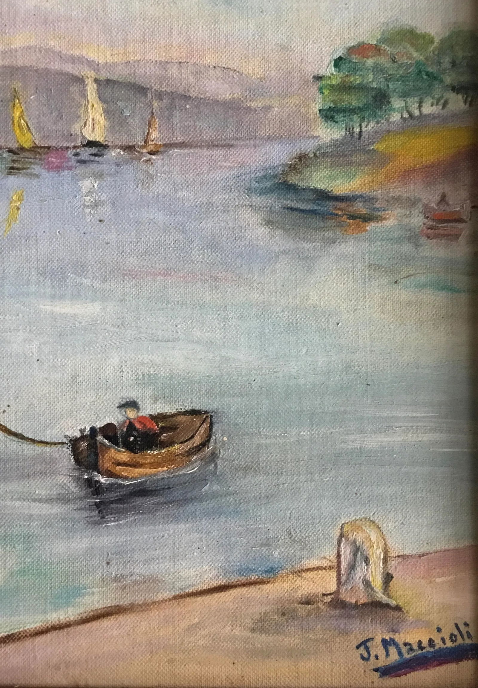 Vintage Oil Painting - Sailboats - Mid 20th Century, Framed - 2