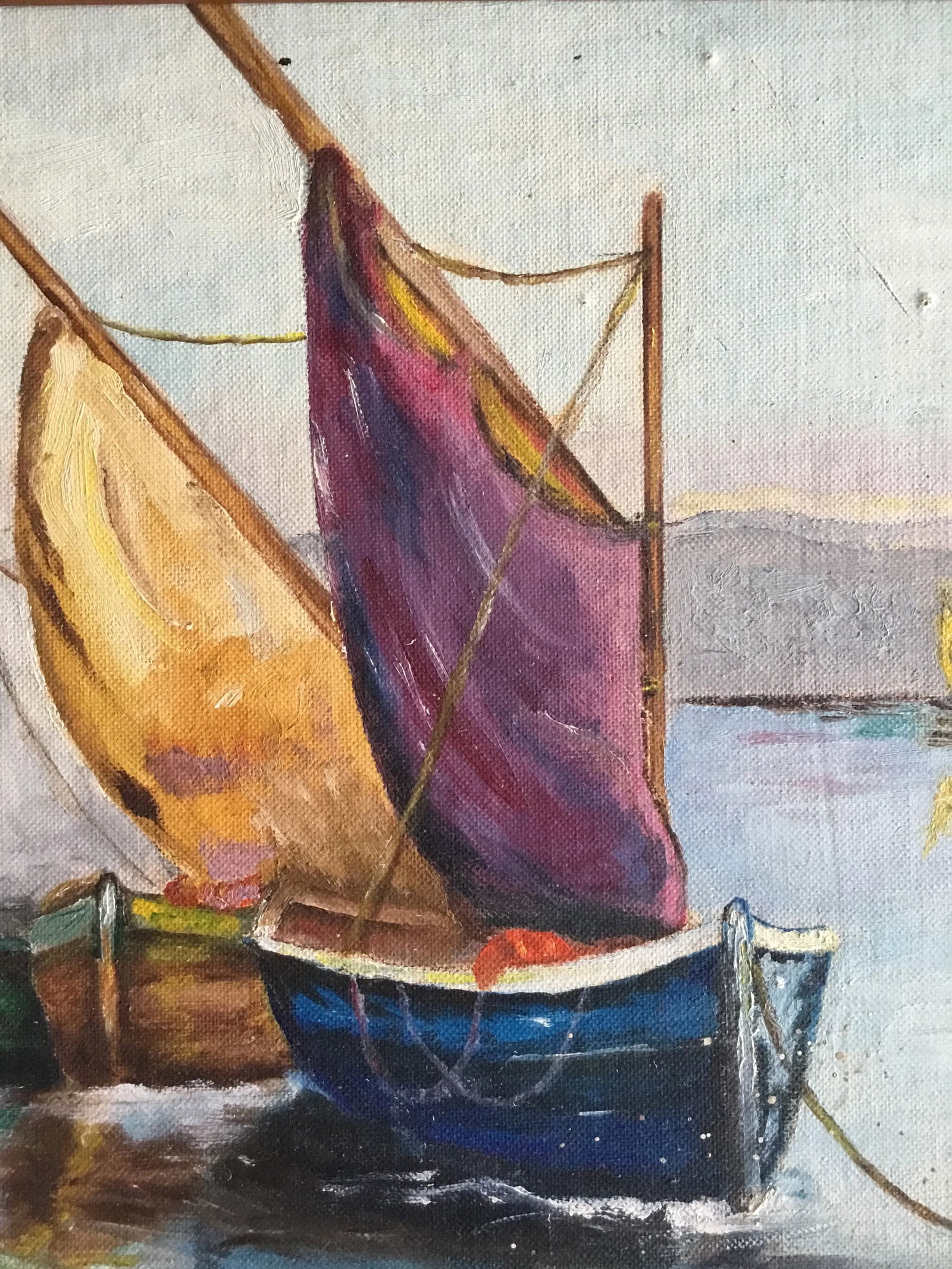 Vintage Oil Painting - Sailboats - Mid 20th Century, Framed - 4