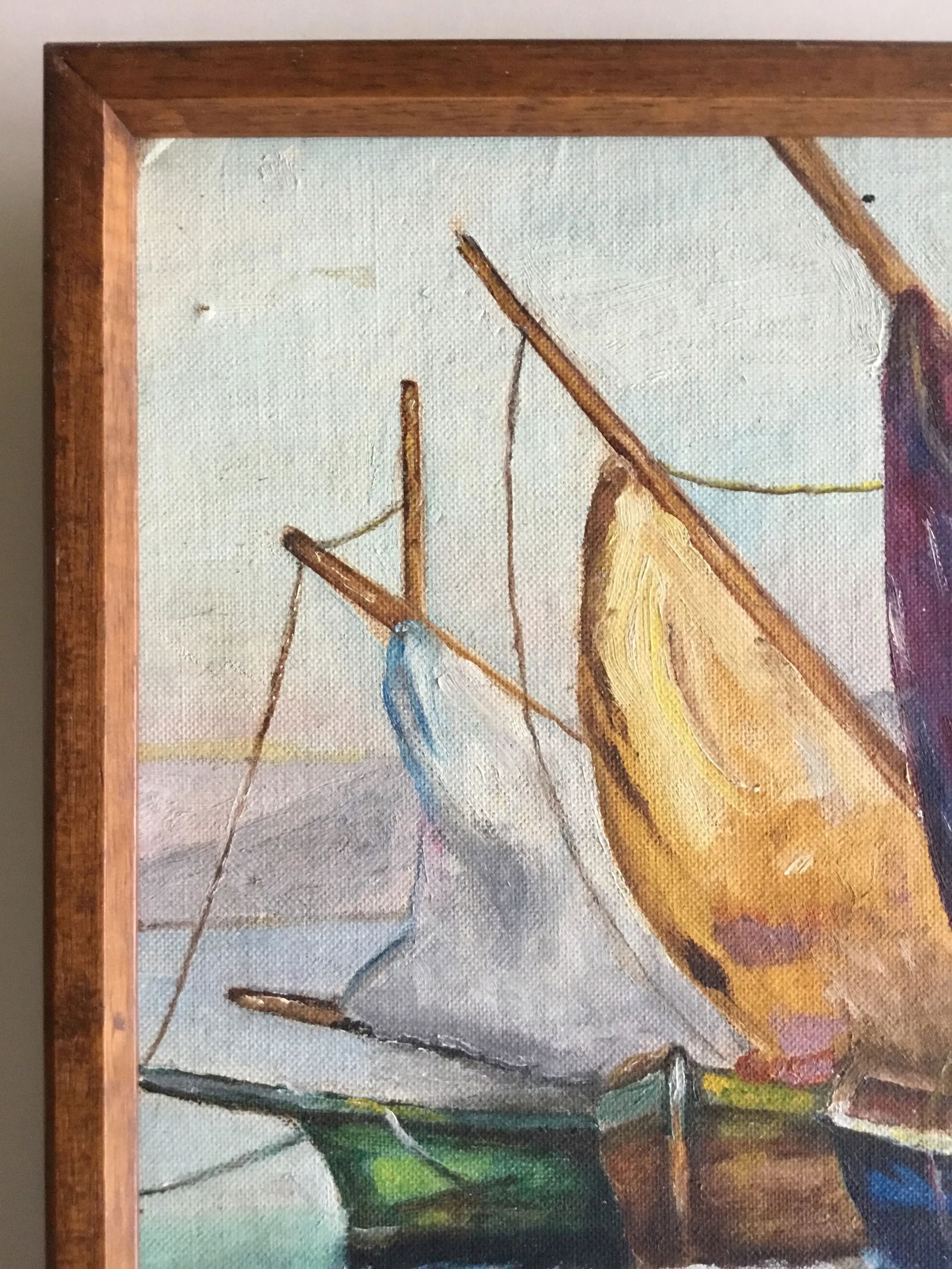 Vintage Oil Painting - Sailboats - Mid 20th Century, Framed - 5