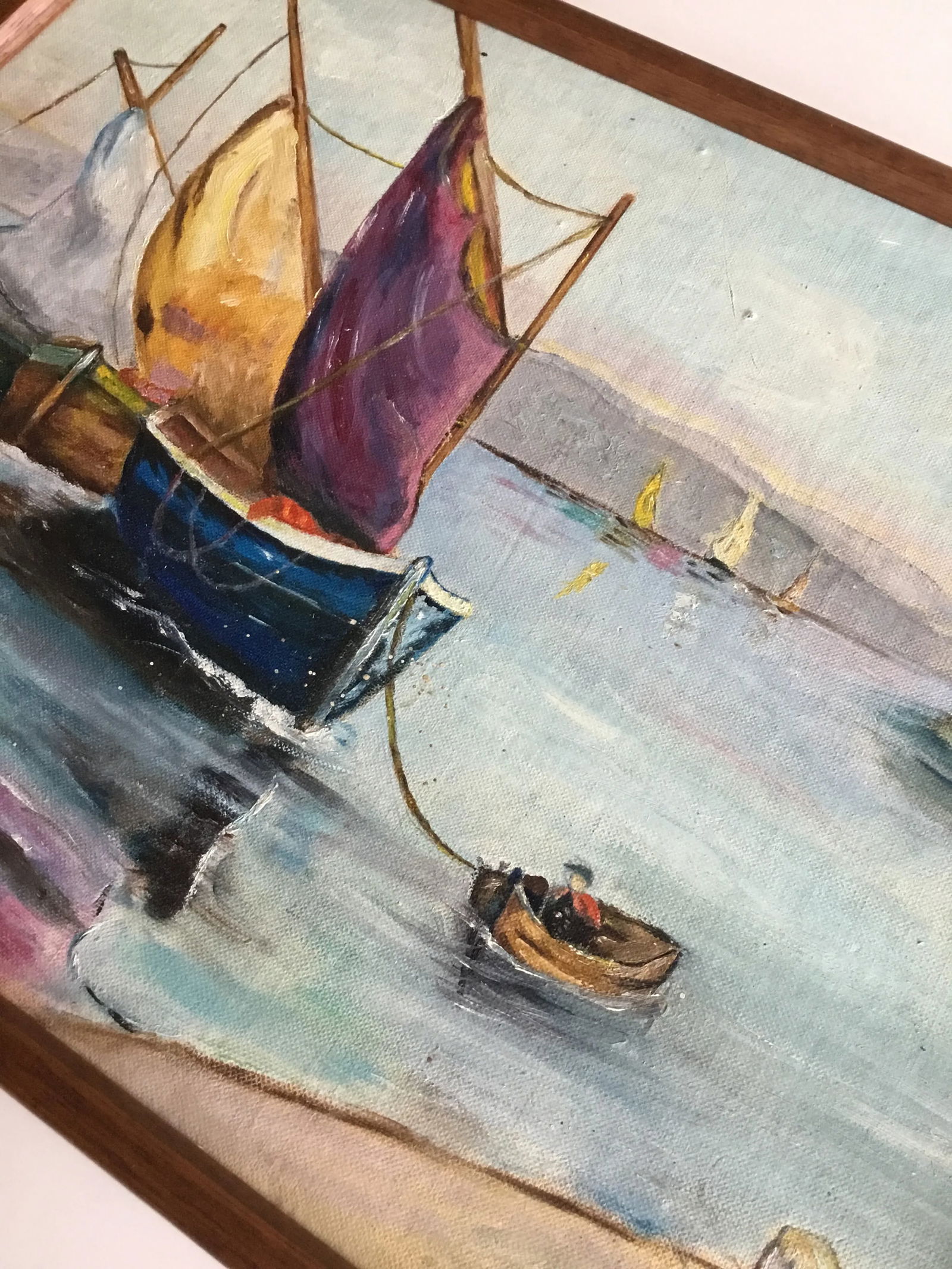 Vintage Oil Painting - Sailboats - Mid 20th Century, Framed - 7