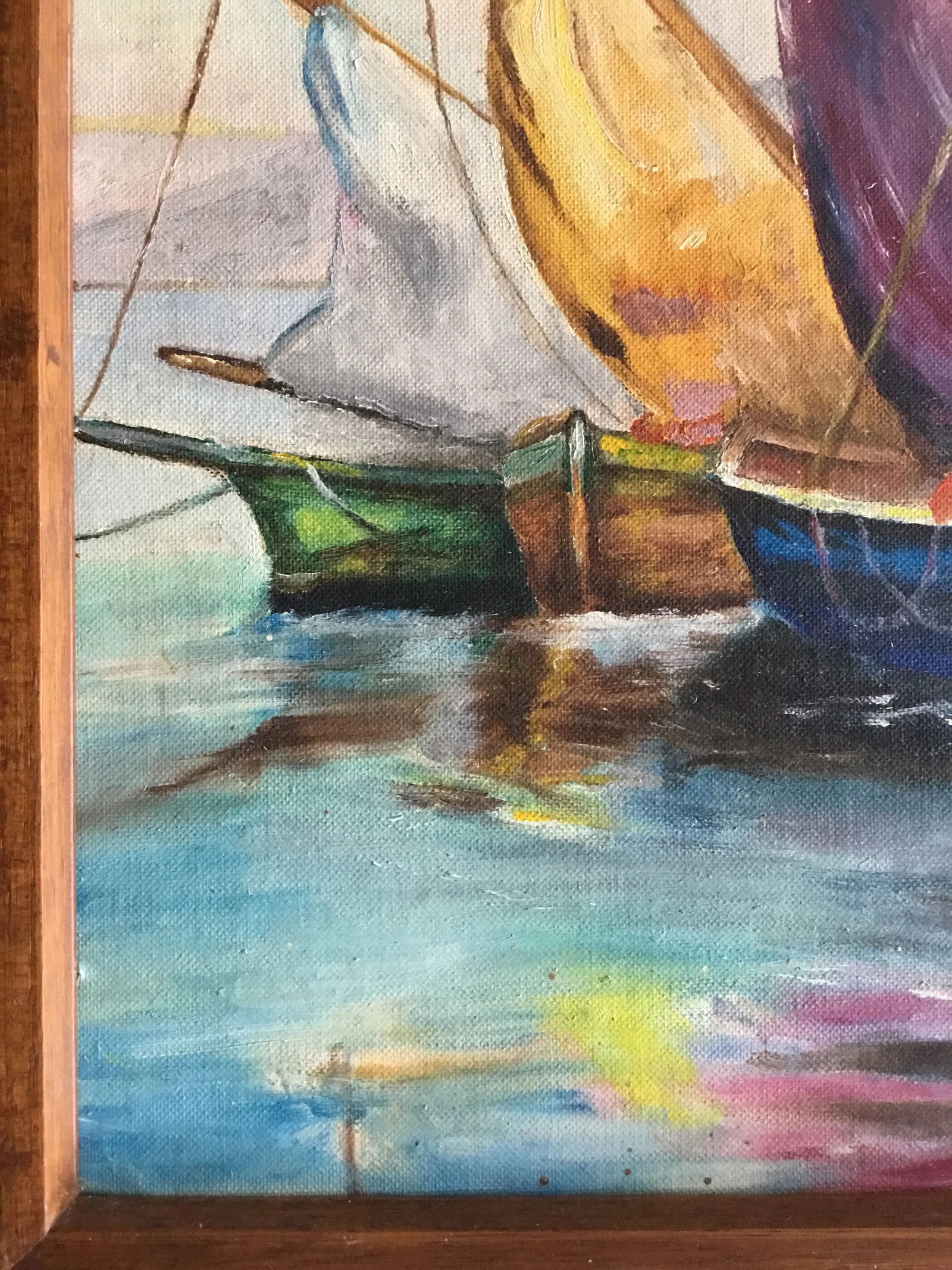 Vintage Oil Painting - Sailboats - Mid 20th Century, Framed - 8