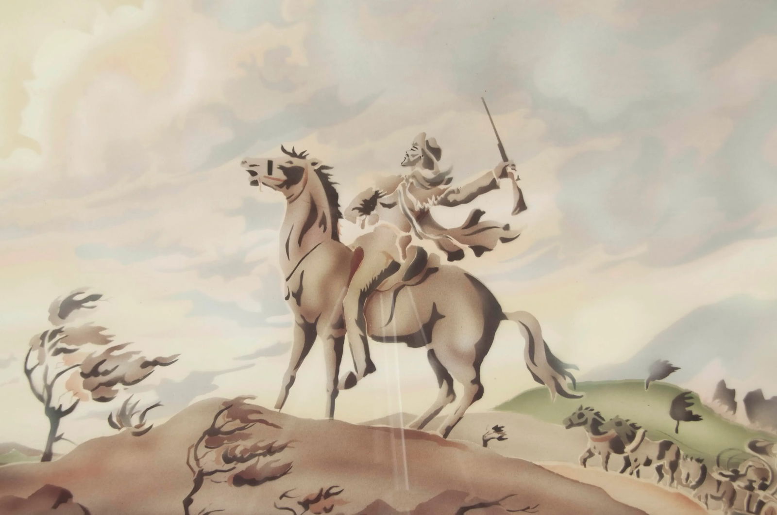 Mid-Century Modern Alex Witteman the Plainsman Airbrush Painting Ca. 1950s, Framed - 2