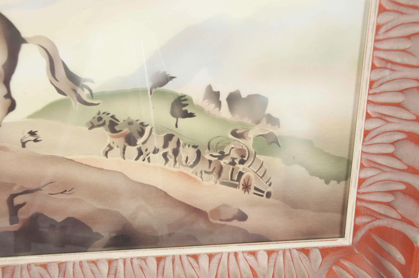 Mid-Century Modern Alex Witteman the Plainsman Airbrush Painting Ca. 1950s, Framed - 3