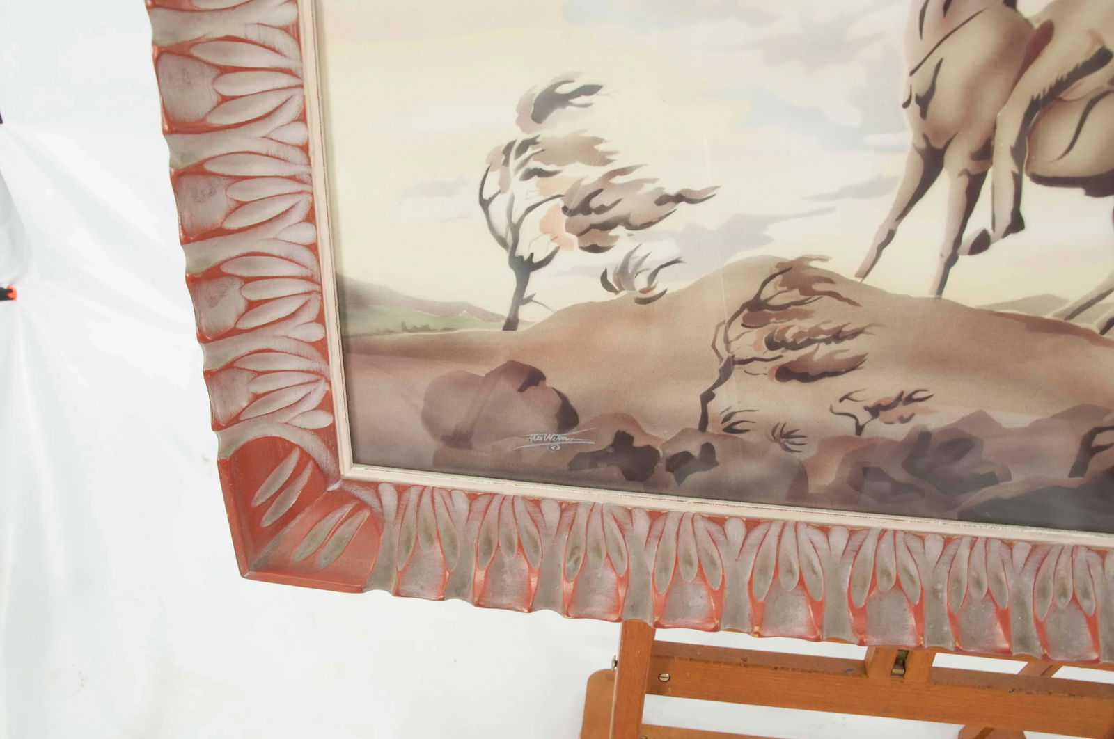 Mid-Century Modern Alex Witteman the Plainsman Airbrush Painting Ca. 1950s, Framed - 7