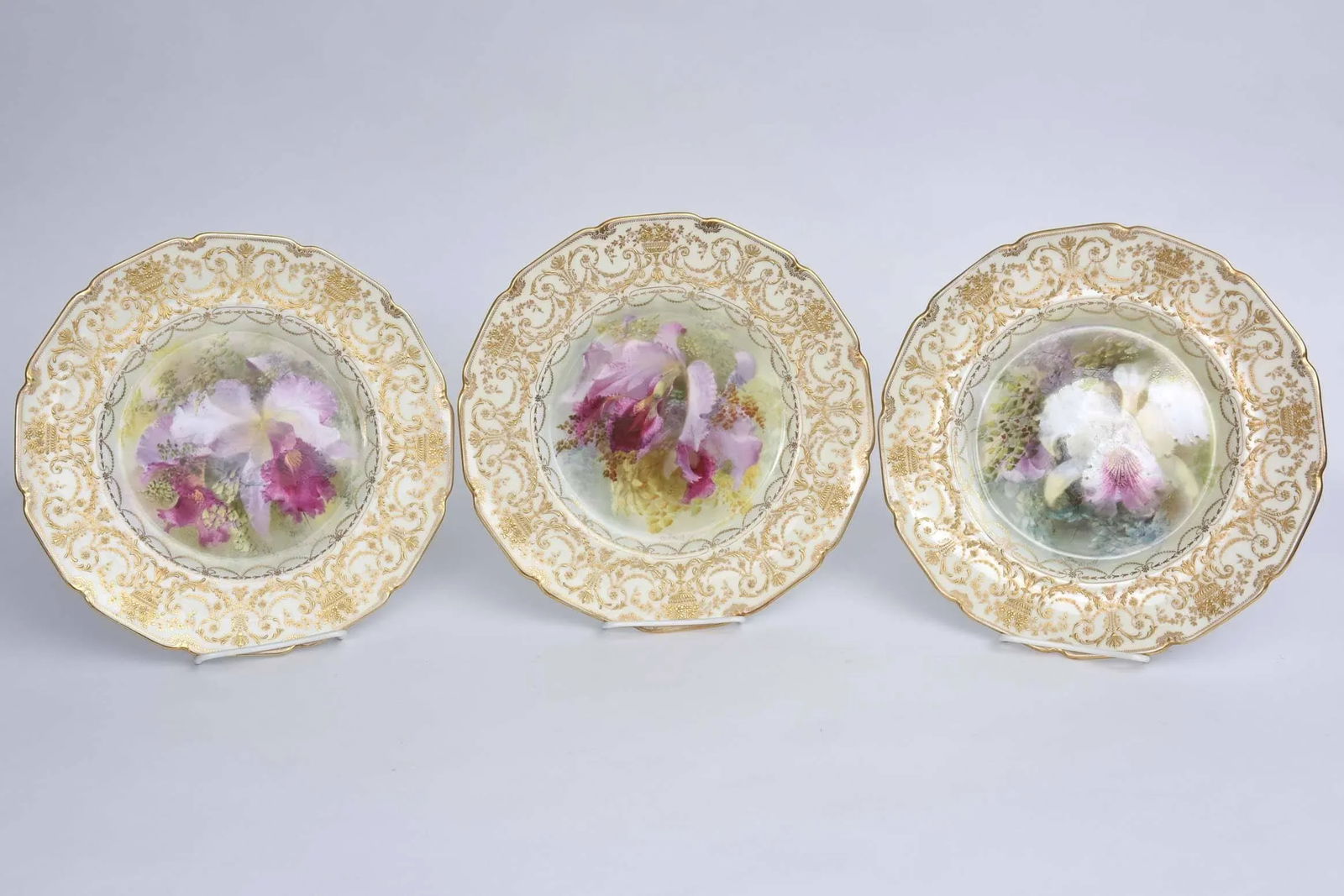 Set of 12 Orchid Presentation Plates, Ornate and Gilded - 9