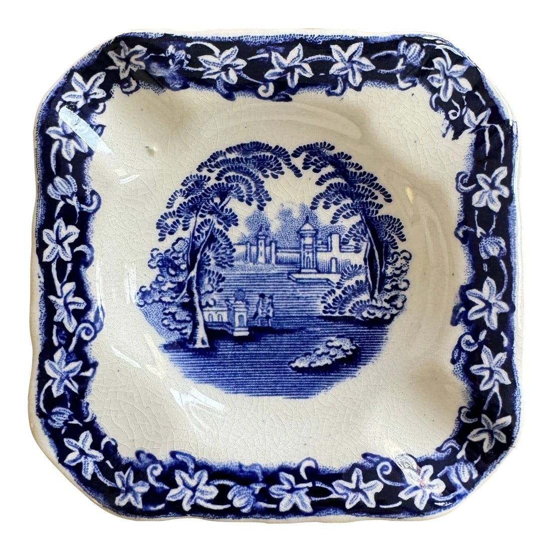 Antique Mason's Ironstone Transferware Ashtray: Antique Mason's "English Vista" ironstone ashtray. Never used, this piece is in excellent condition. 3.5" square. Classic English blue and white transferware! Would make a fun trinket dish or ring dis