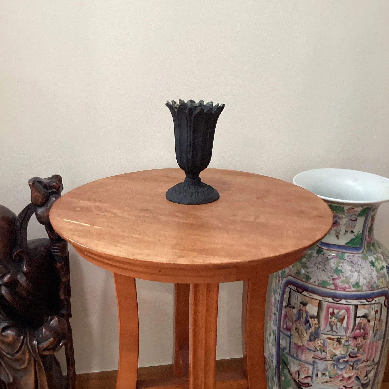 Vintage Tulips Scalloped Cast Metal Vase & Urn with Organic Patina - 10