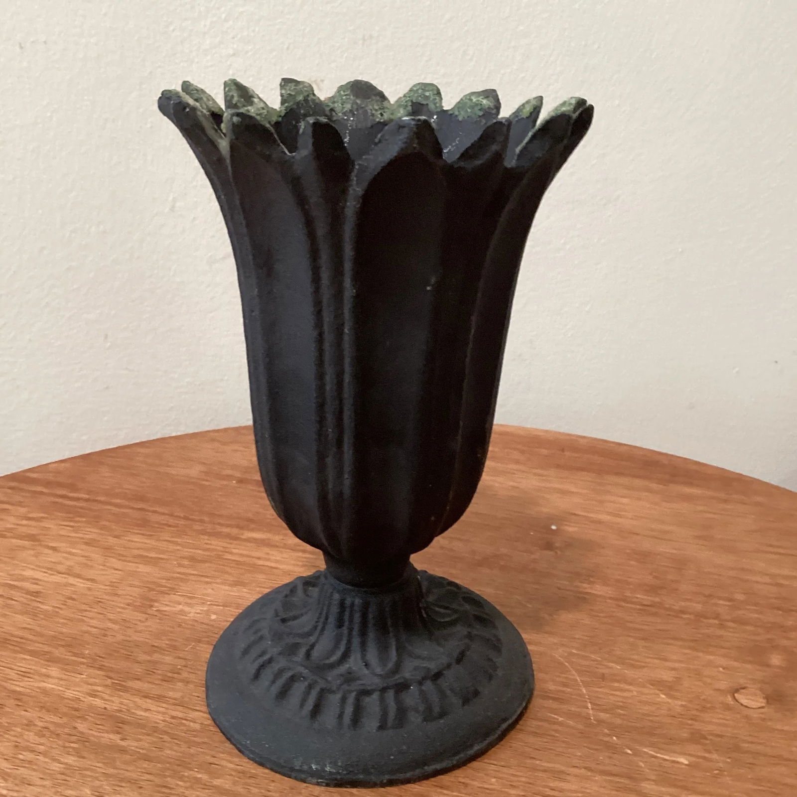 Vintage Tulips Scalloped Cast Metal Vase & Urn with Organic Patina - 12